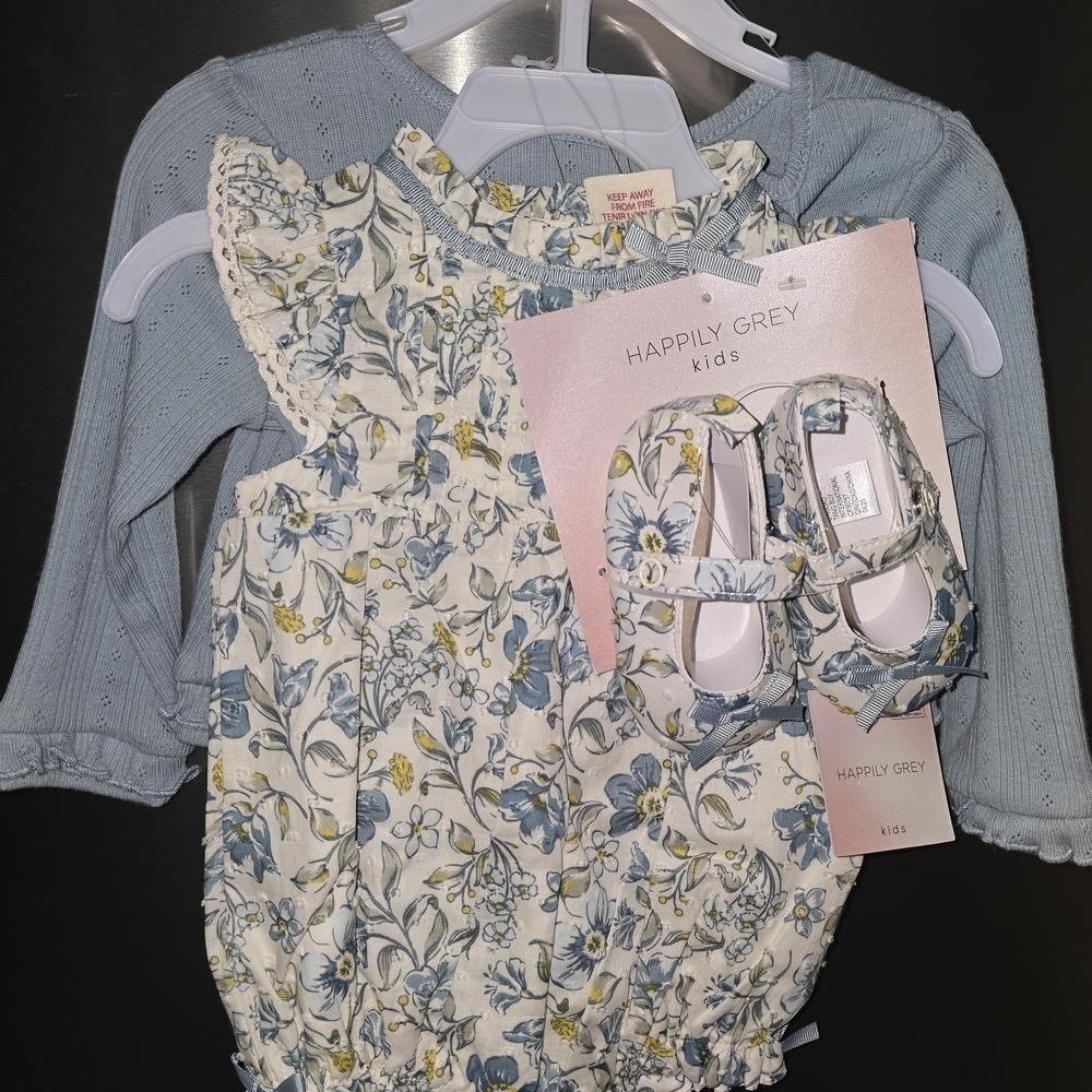 Happily Grey Kids Floral Bodysuit and Shoe Set - Blue and Yellow - Picture 2 of 12